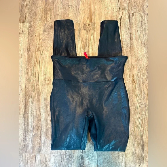 SPANX Pants - SPANX Faux Leather Black Legging Size Small Shiny Slimming Tummy Control